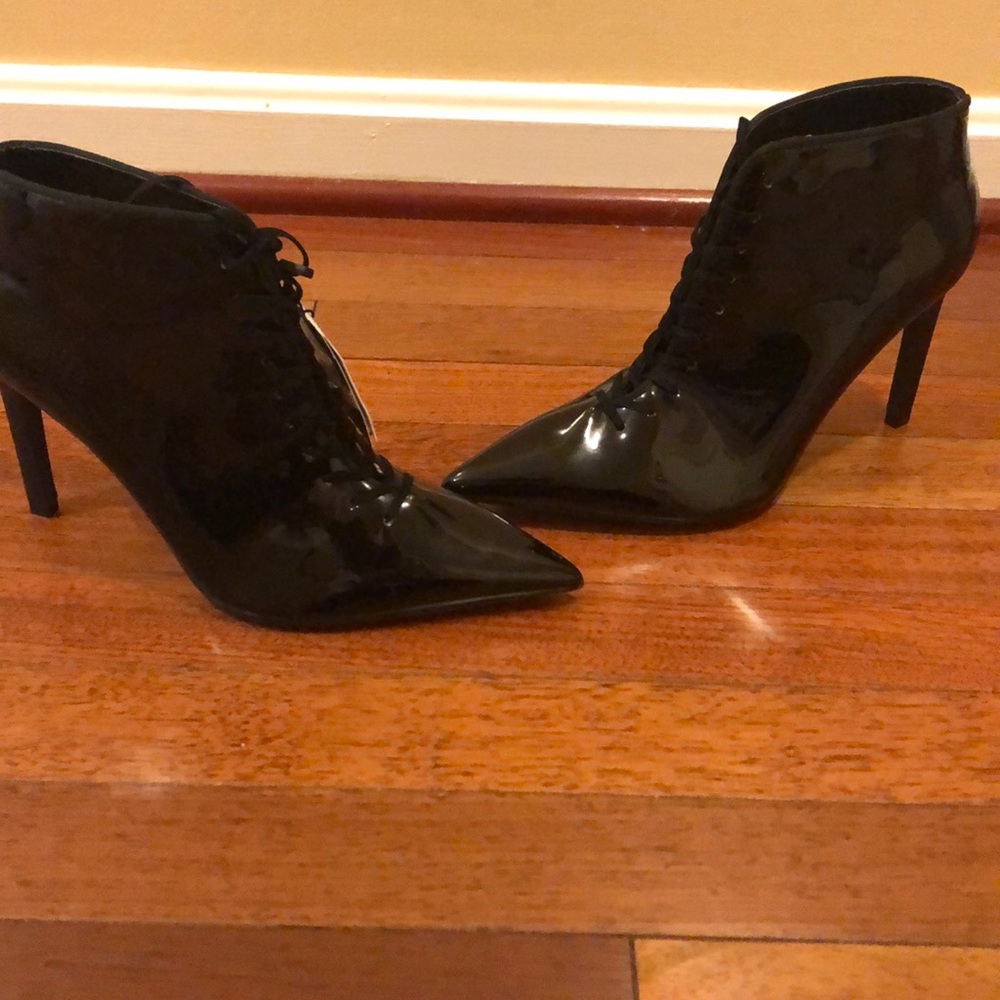 Black patent leather booties